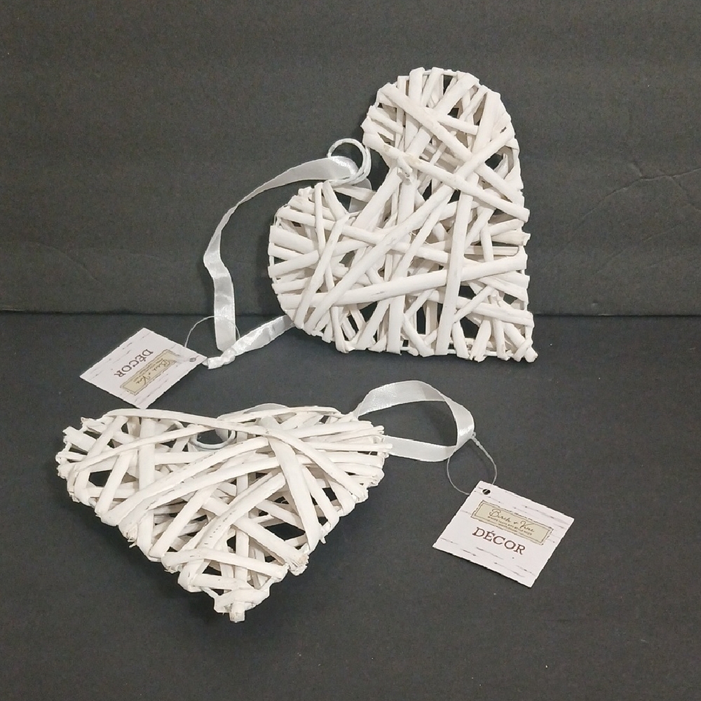 Birch And Vine White 6" Wood Woven  Heart Wall Ornaments Decor 2 Pcs NEW